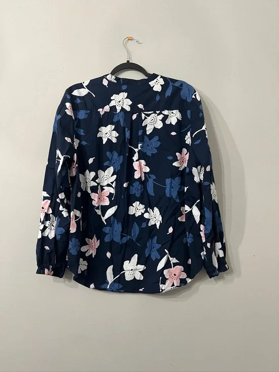 Women's Navy Floral Button-Front Blouse with Pink & White Flowers - Picture 2 of 2